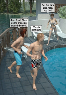 Two boys fucks a woman at Pool image 09